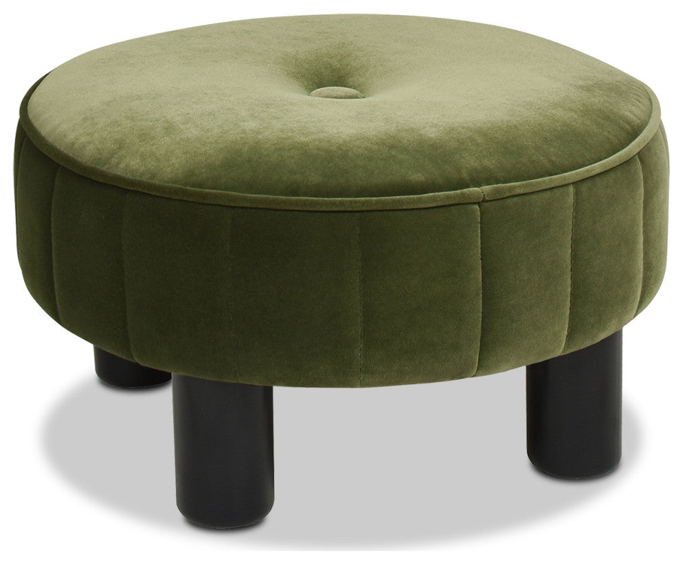 Riley 16" Round Footstool Ottoman, Olive Green Performance Velvet