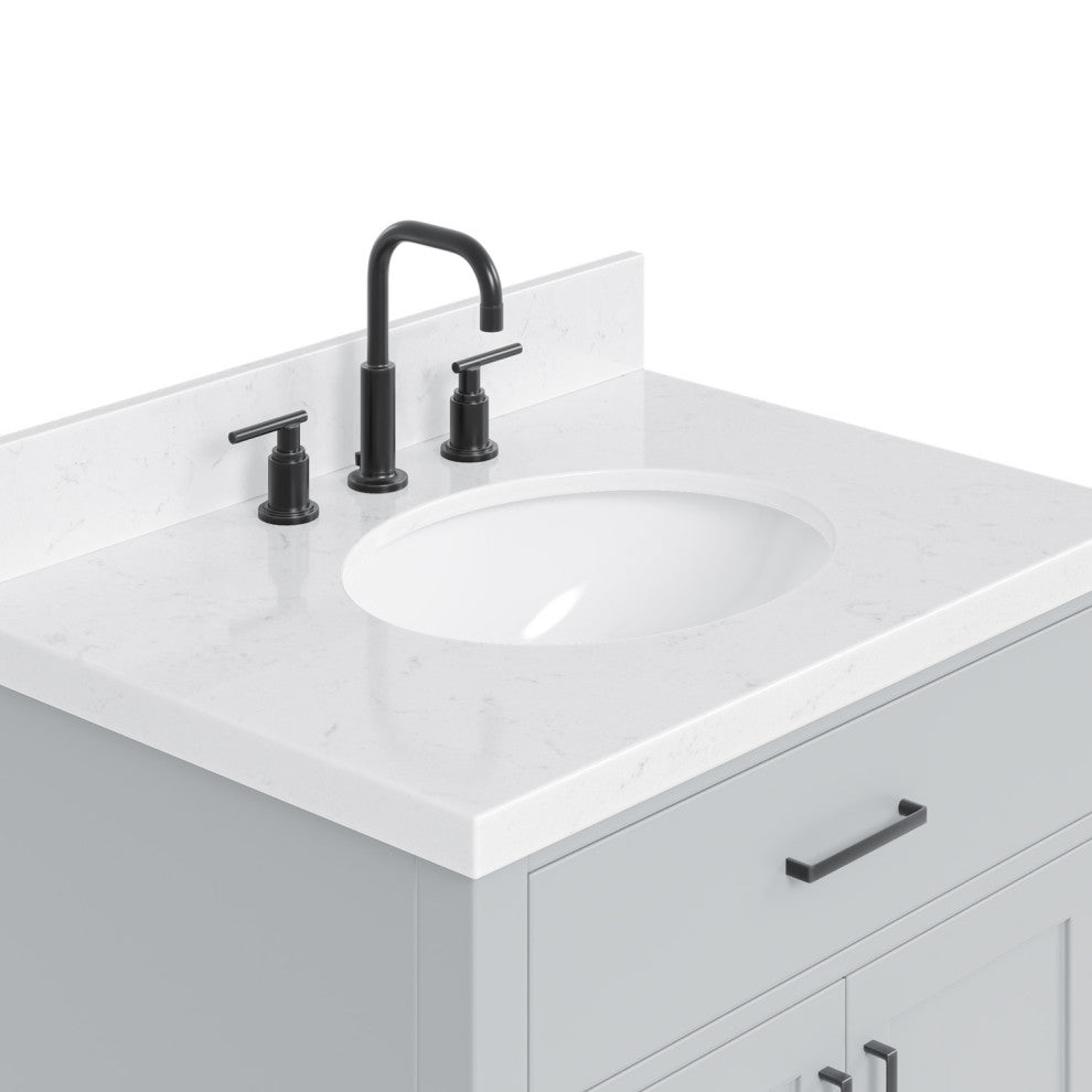 Ariel Hepburn 30"  Single Oval Sink Vanity, Carrara Quartz