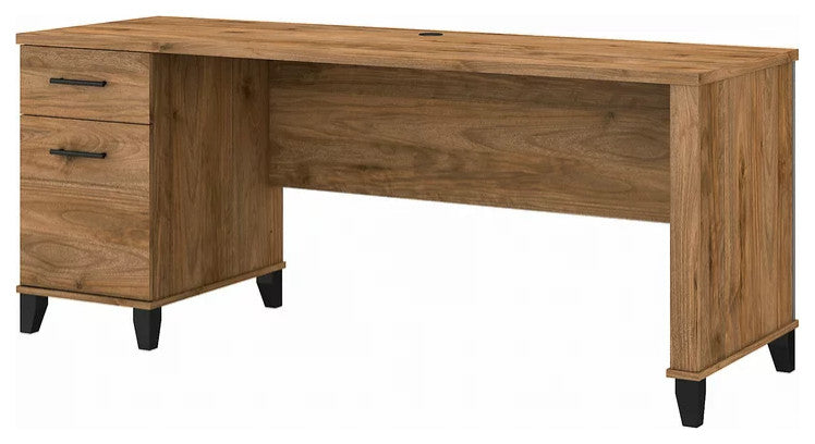Transitional Desk, Large Design With Wire Management & 2 Drawers, Fresh Walnut