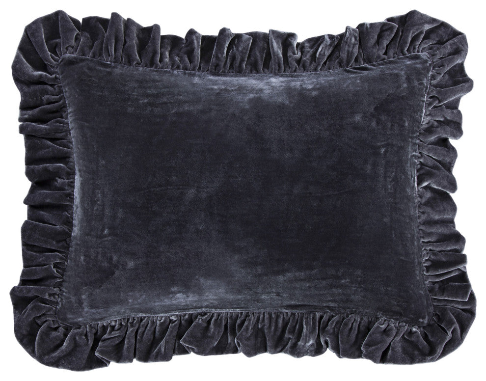 Stella Faux Silk Velvet Ruffled Dutch Euro Pillow, 27"x39", 1 Piece, Slate