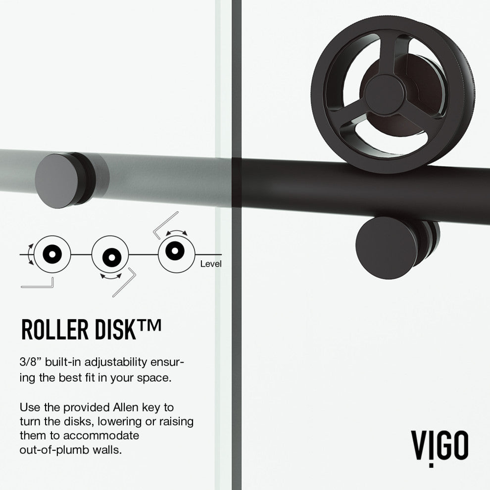 VIGO Elan Cass Aerodynamic 48" to 52" W x 76" H Frameless Sliding Shower Door, Matte Black, Clear Glass