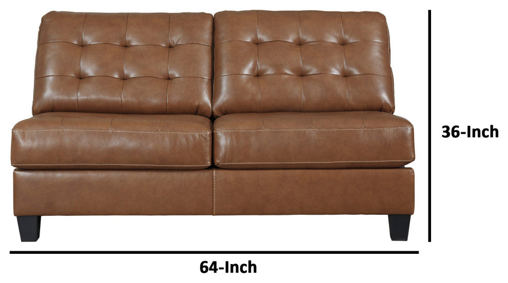 Benzara BM262318 Armless Loveseat With Leatherette and Tufted Back, Brown