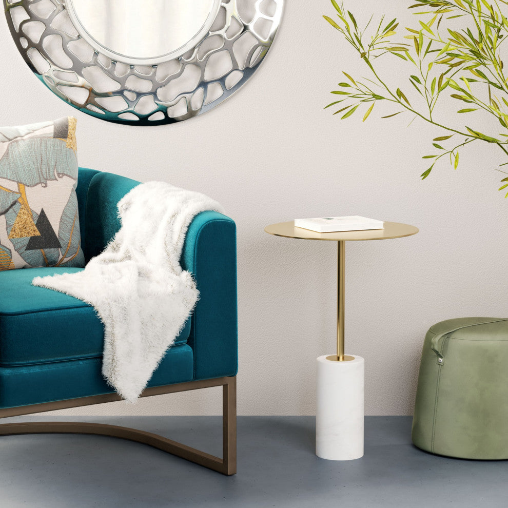 Gold and White Pedestal Side or Accent Table