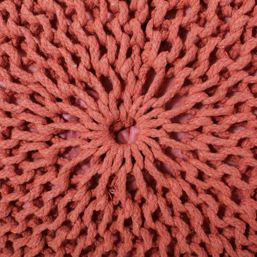 Barwick Nahunta Modern Knitted Cotton Round Pouf, Coral