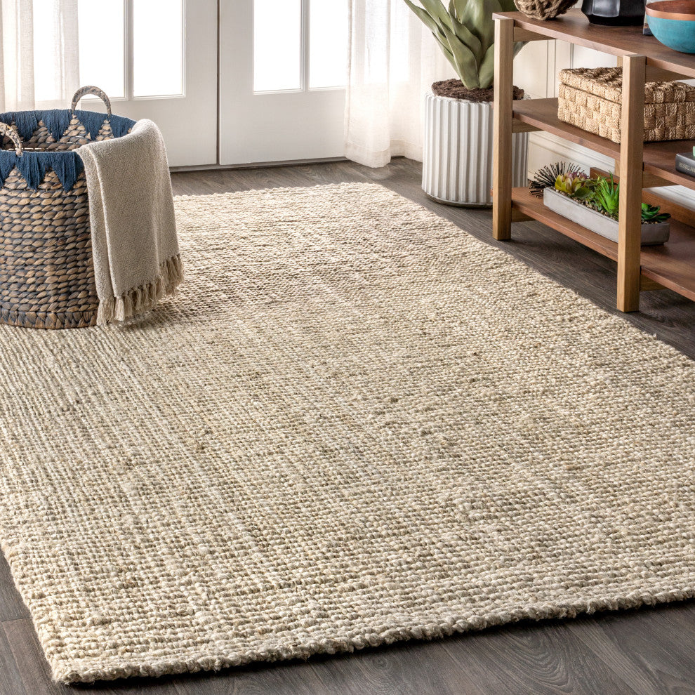 Pata Hand Woven Area Rug, Light Ivory, 8 X 10