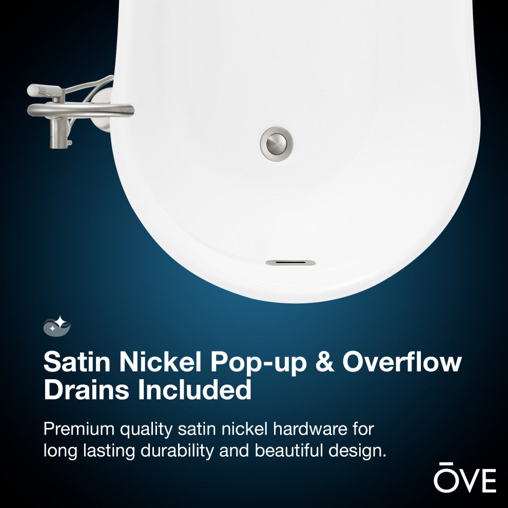OVE Decors Isaac 58" Acrylic Slipper Flatbottom Non-Whirlpool Bathtub in White