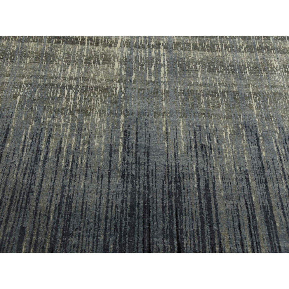 Blue/Gray Modern Ombre Design Hand Knotted Pure Wool Oriental Rug, 8'0"x10'3"