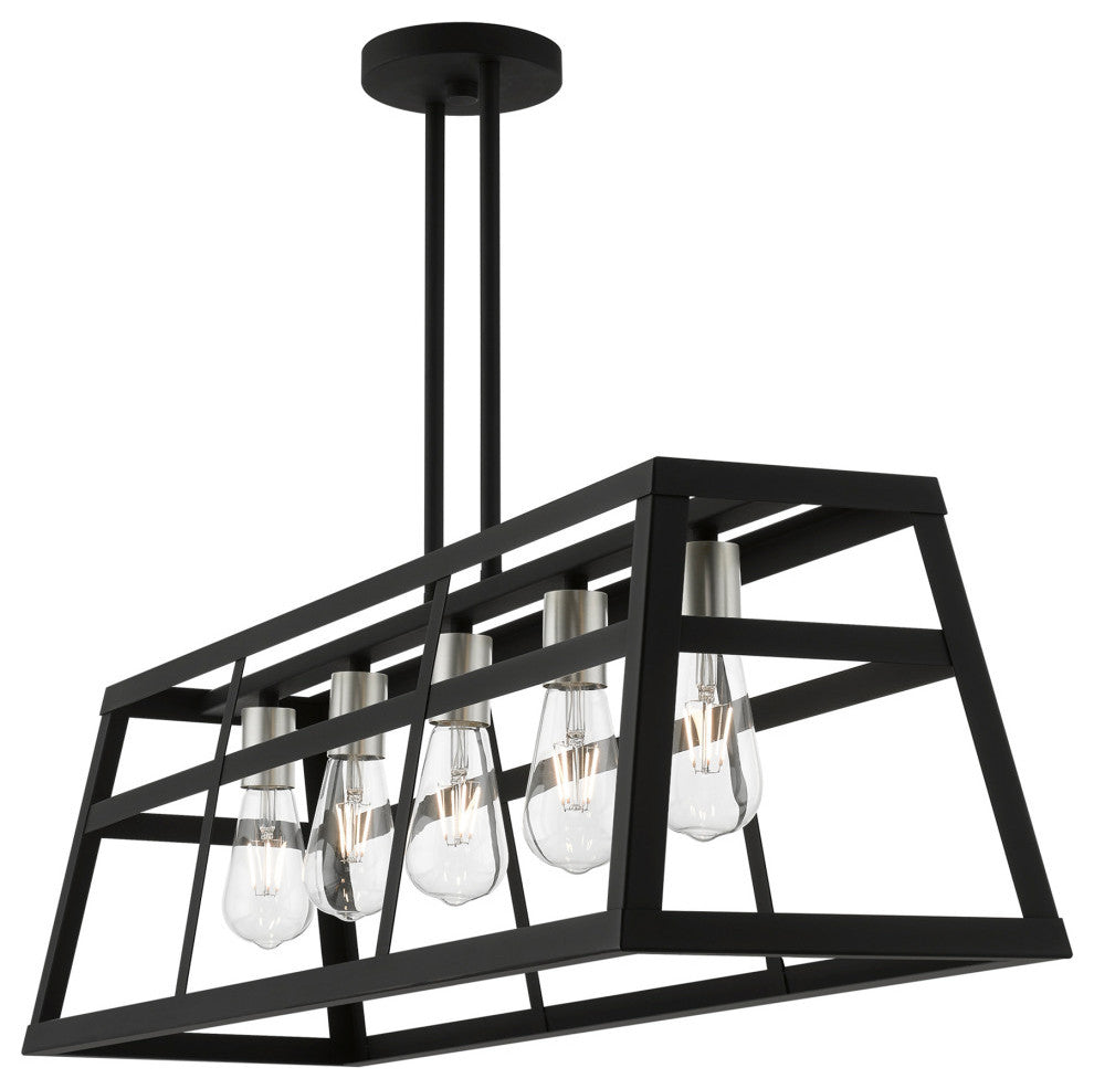 Schofield 5 Light Black With Brushed Nickel Accents Linear Chandelier