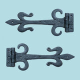Decorative Strap Hinge Wrought Iron Fleur De Lis 12" Long Set of 2