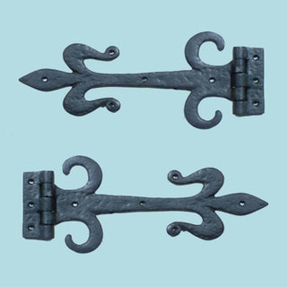 Decorative Strap Hinge Wrought Iron Fleur De Lis 12" Long Set of 2
