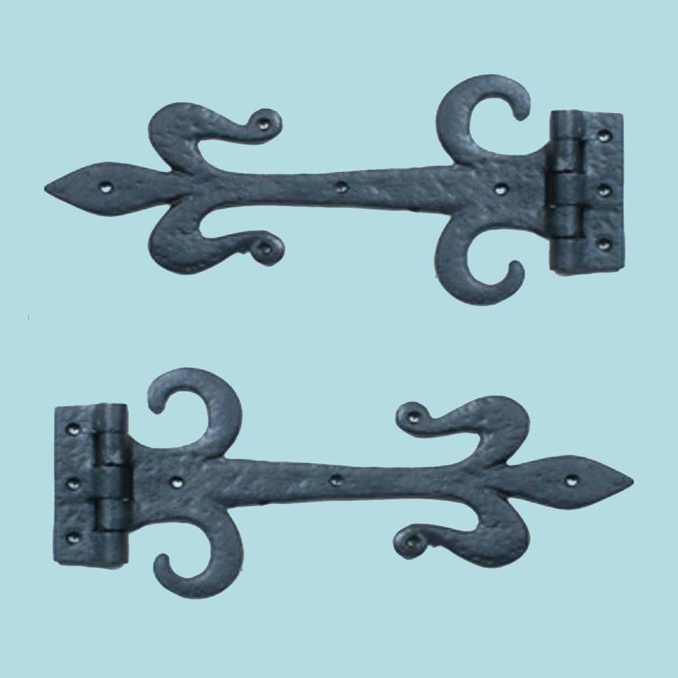 Decorative Strap Hinge Wrought Iron Fleur De Lis 12" Long Set of 2