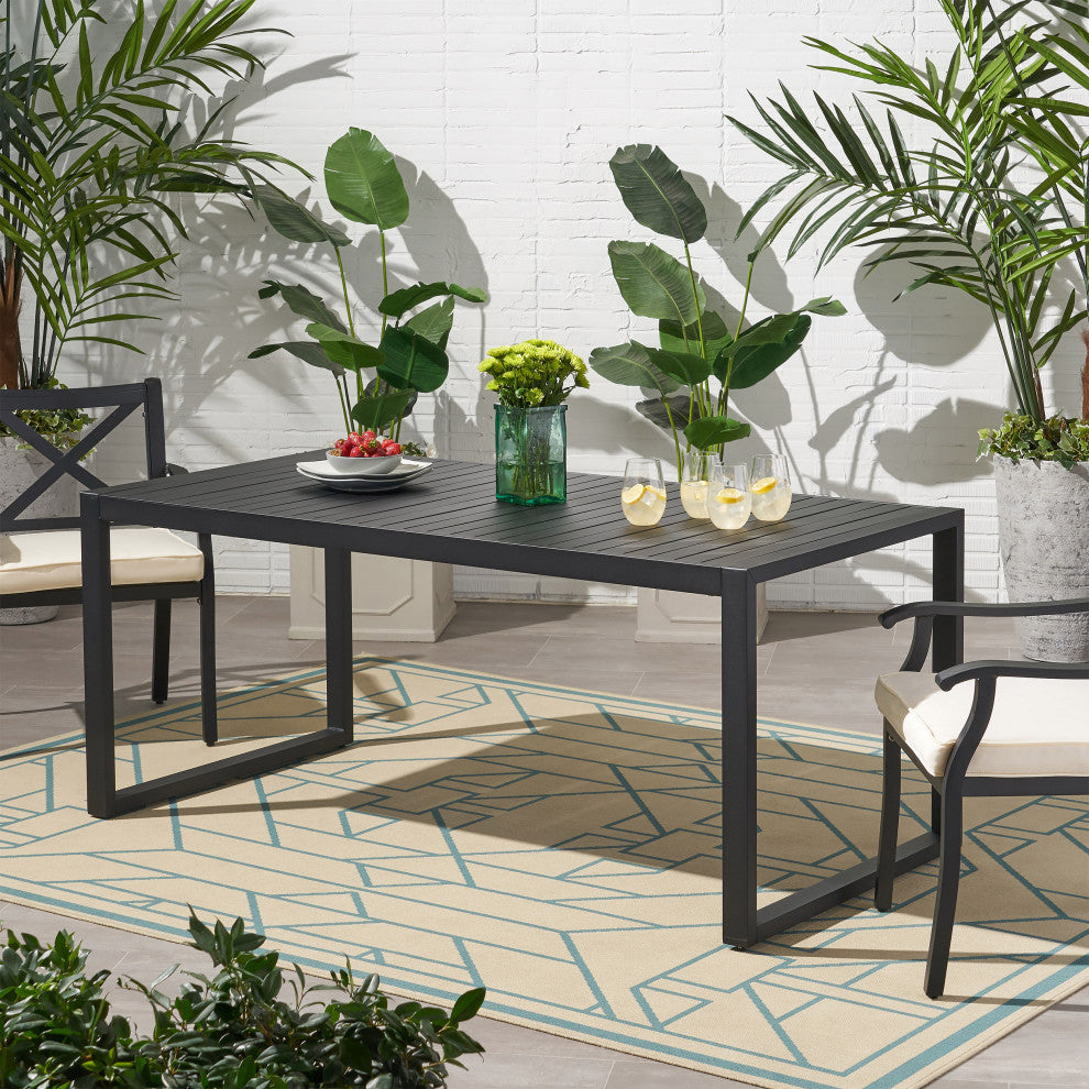 Edith Outdoor Aluminum Dining Table, Black
