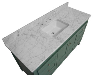 Abbey 60" Bath Vanity, Base: Sage Green, Top: Carrara Marble, Single Vanity