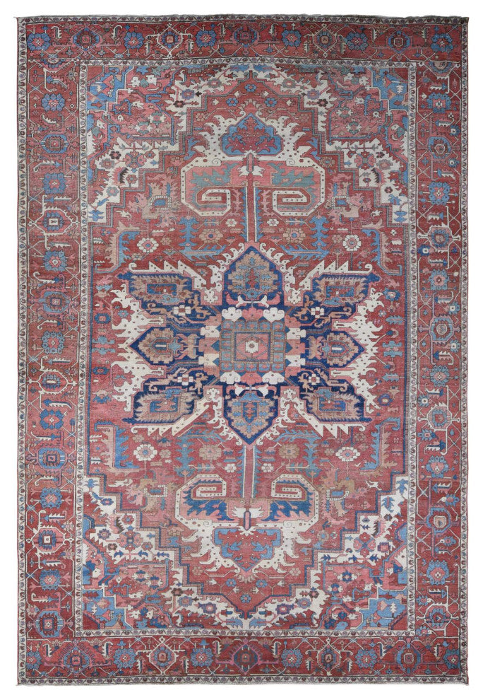 Blush Red Antique Persian Serapi Heriz Hand Knotted Pure Wool Rug, 12'3"x18'6"