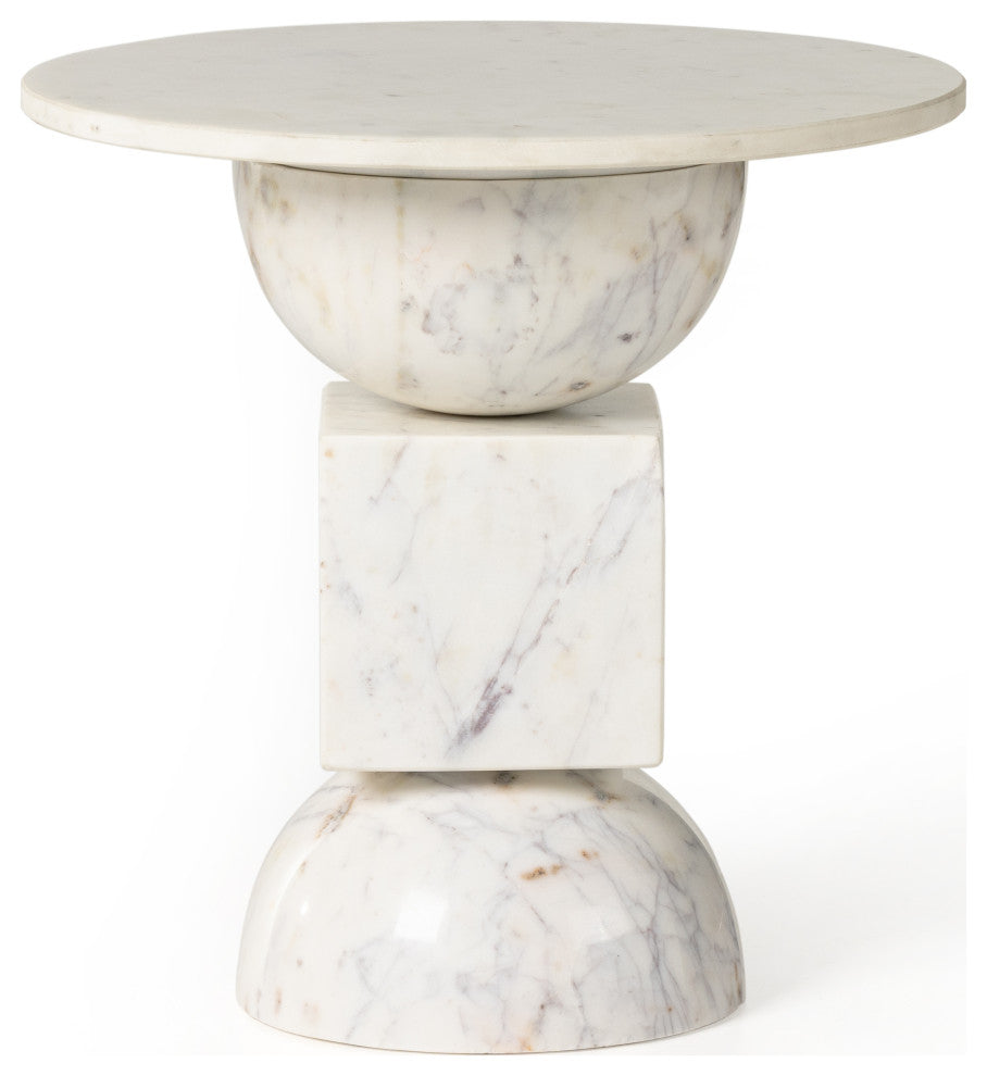 Neda End Table-Polished White Marble