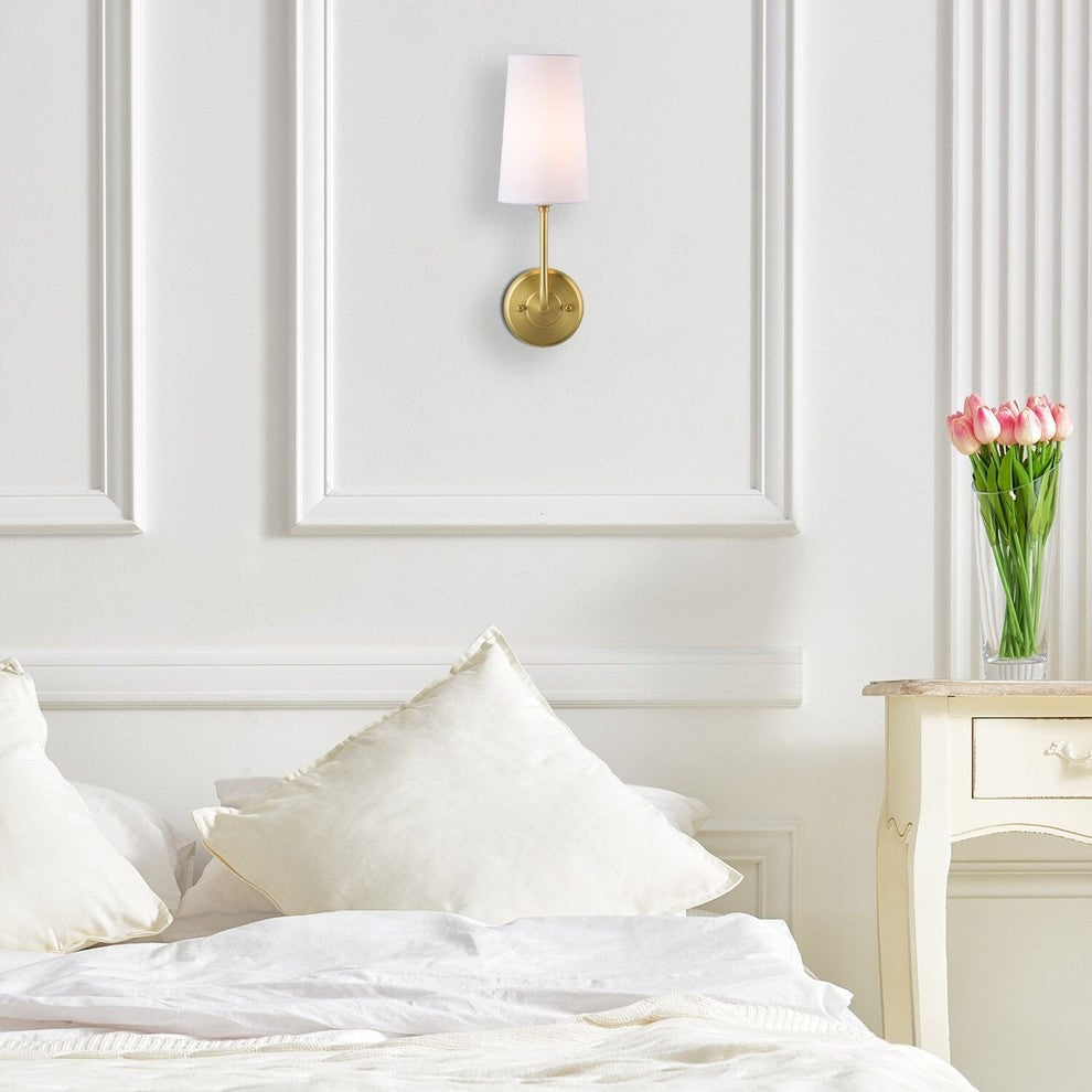 Forma Wall Sconce with Fabric Shade, Brushed Brass