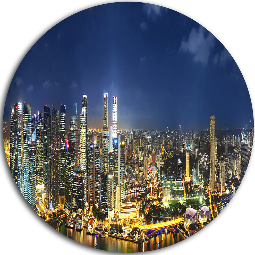 Singapore Skyscrapers Panorama, Cityscape Round Wall Art, 36"