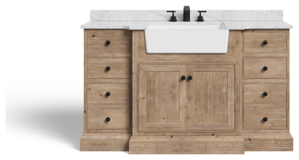 Fermo Bath Vanity, Weathered Fir, 60", Marble Top, Single Sink, Freestanding
