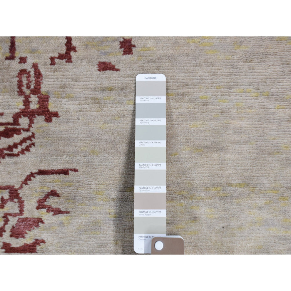 Beige Broken Heriz Design Wool and Silk Hand Knotted Oriental Rug 9'x11'9"