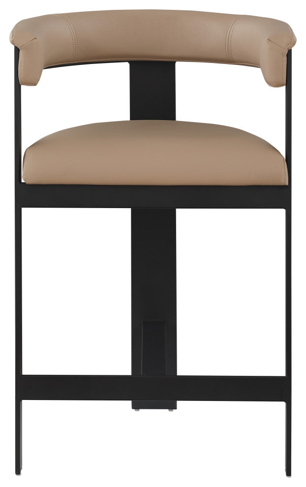 Romeo Upholstered Counter Stool, Set of 2, Tan, Vegan Leather, Matte Black