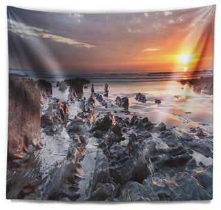 Sunset at Woolacombe Bay Devon UK Seashore Wall Tapestry, 39"x32"