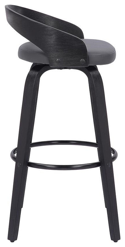 Sonia 26 Counter Height Swivel Grey Faux Leather and Black Wood Bar Stool