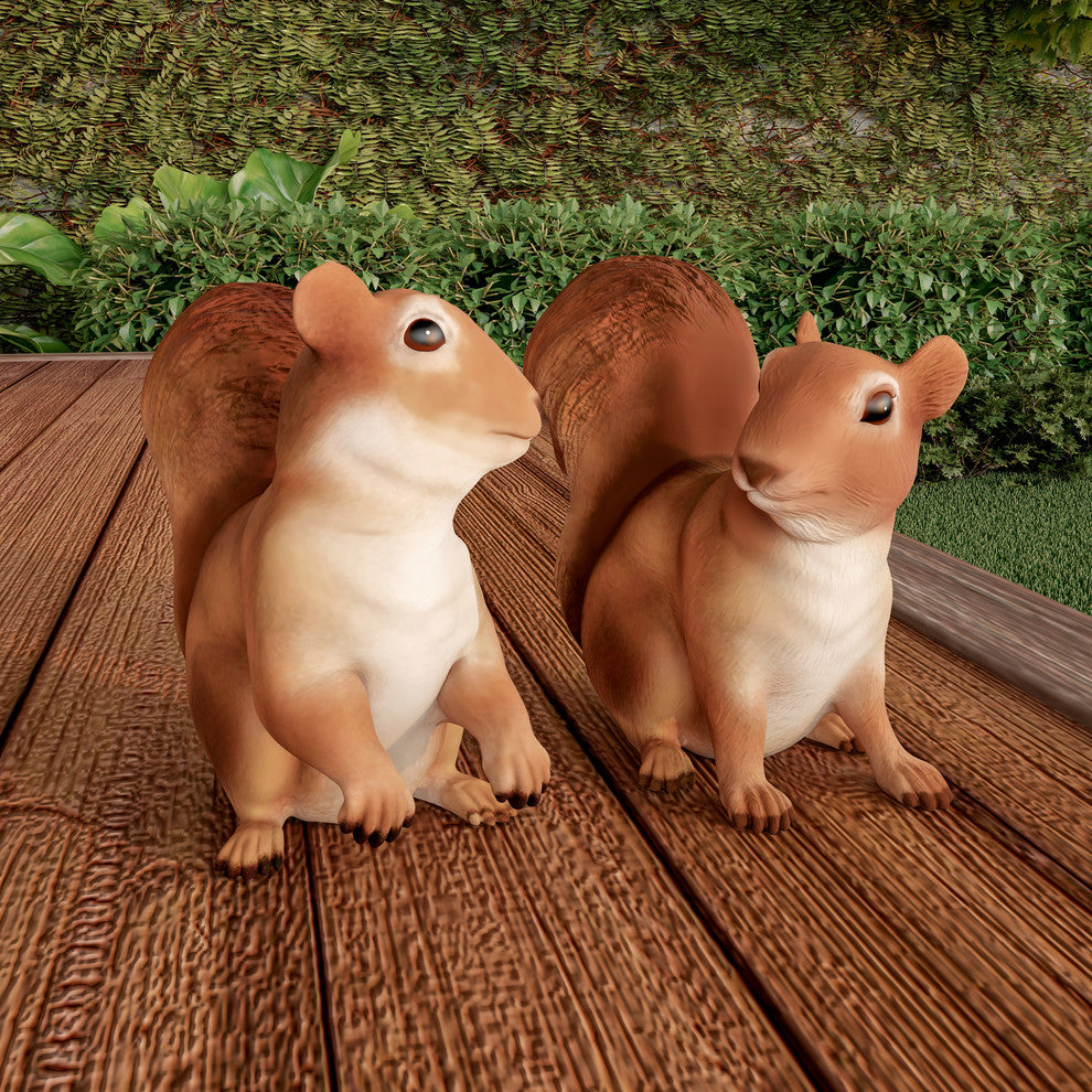 Squirrel Statues-Resin Animal Figurine, Set of 2, by Pure Garden