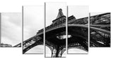 "Paris Eiffel Tower in Black and White" Side View Wall Art, 60"x32", 5-Panels