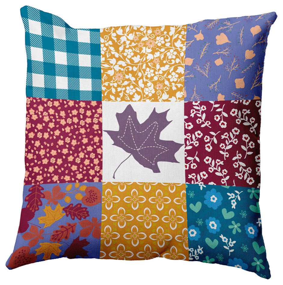 Printed Quilt Leaves Accent Pillow, Larkspur, 26"x26"