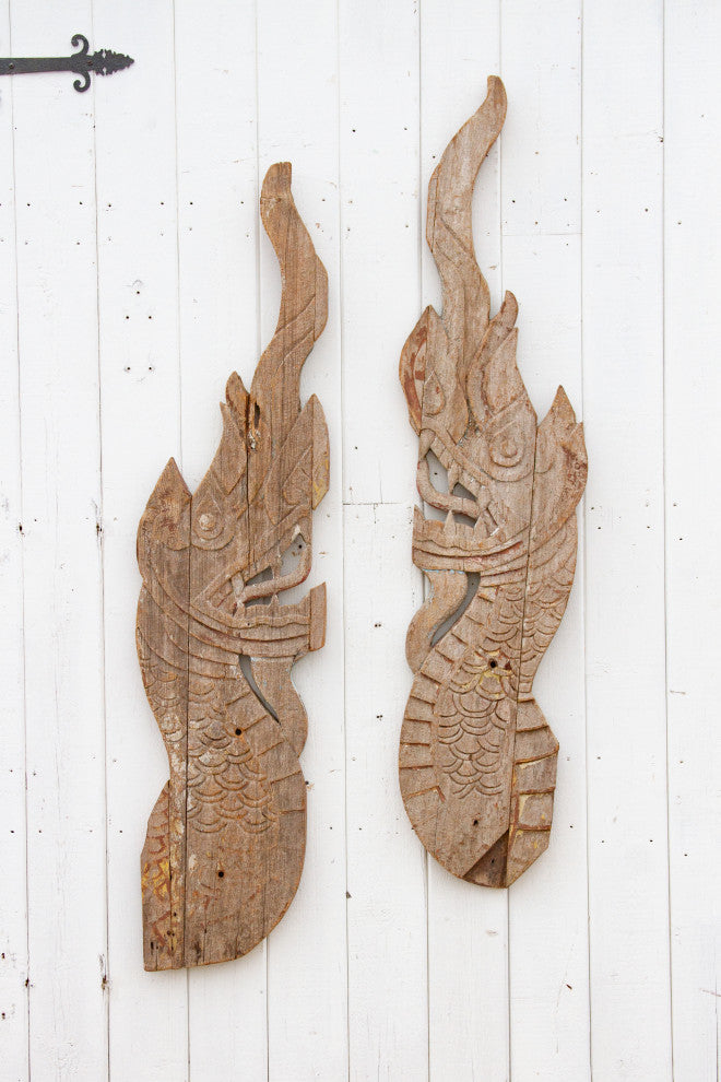 Pair of 18th Century Carved Thai Naga Panels