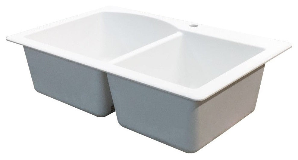 Aversa 33" silQ Granite Drop-in Double Bowl Kitchen Sink with 3 Holes in White