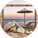Framed Beach Seating, Seashore Art Round Metal Wall Art, 11"