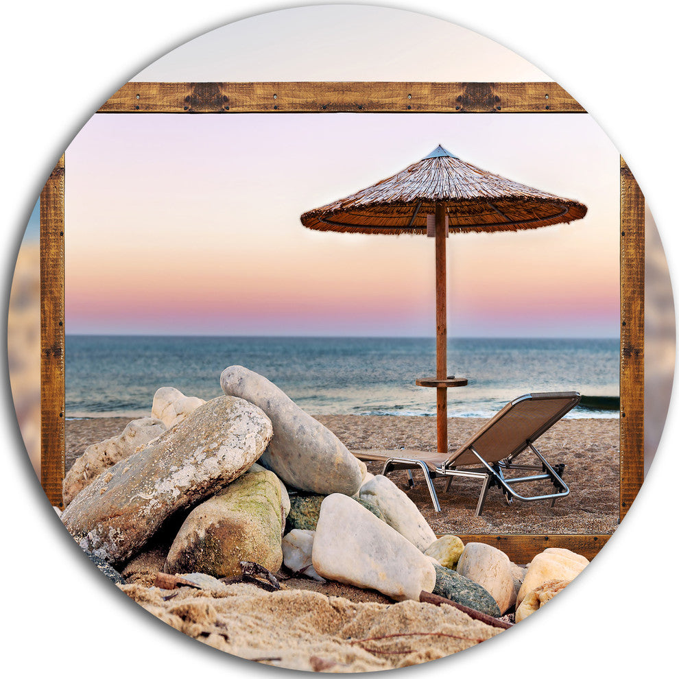 Framed Beach Seating, Seashore Art Round Metal Wall Art, 11"