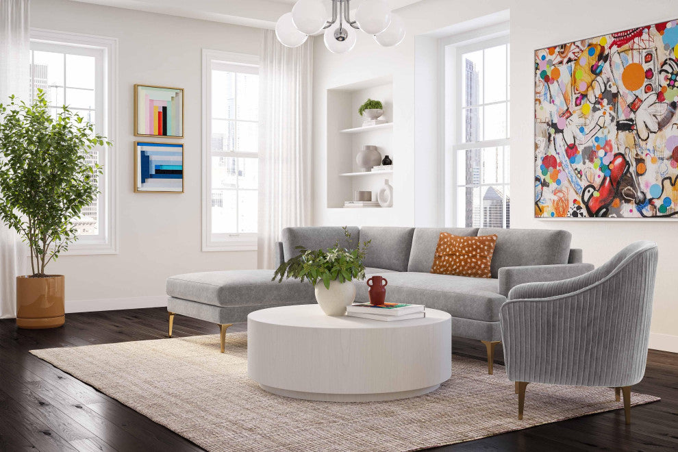 Serena Gray Velvet Left Arm Facing Chaise Sectional