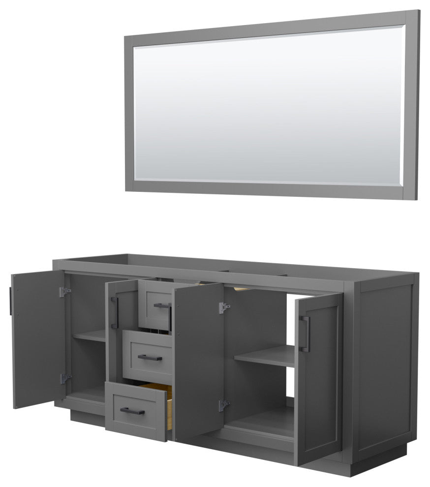 72" Double Bathroom Vanity, Dark Gray, No Countertop, Black Trim, 70" Mirror
