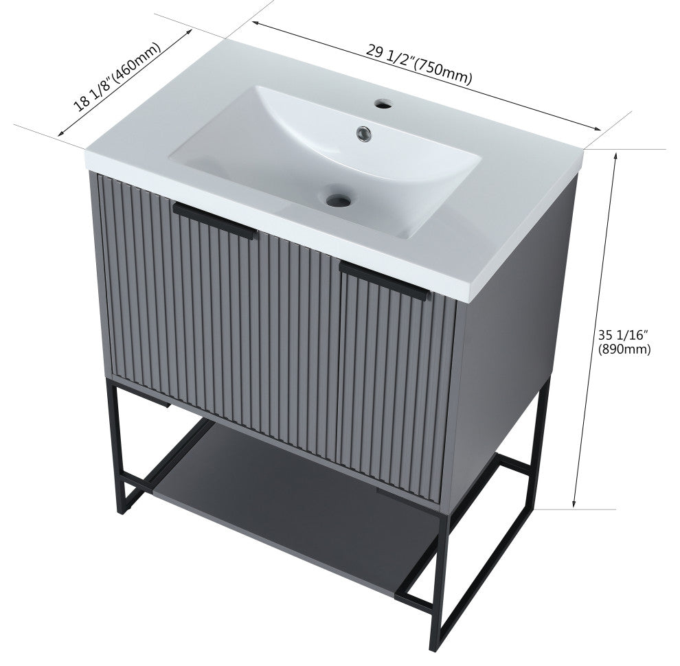 Plywood Freestanding Bathroom Vanity Set with White Ceramic Sink , Rock Grey, 30
