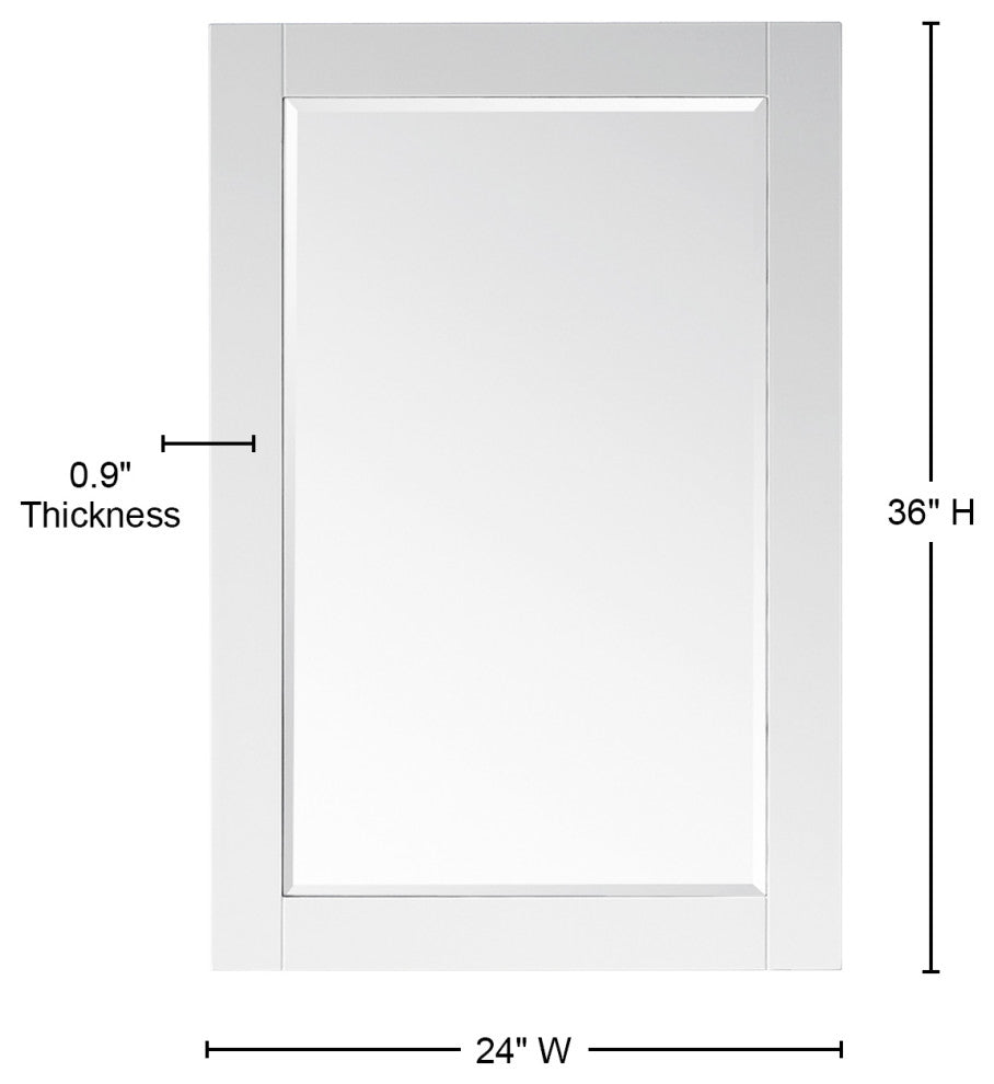Ivy Rectangular Bathroom Wood Framed Wall Mirror, White, 24"