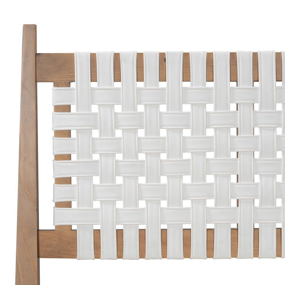 GDF Studio Queen Platform Bed With Woven White Leather Back & Natural Wood Frame