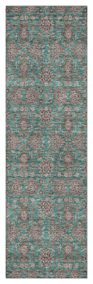 Premium Machine Washable Mayfield AMF702 Teal 2'3" x 7'6" Runner Rug