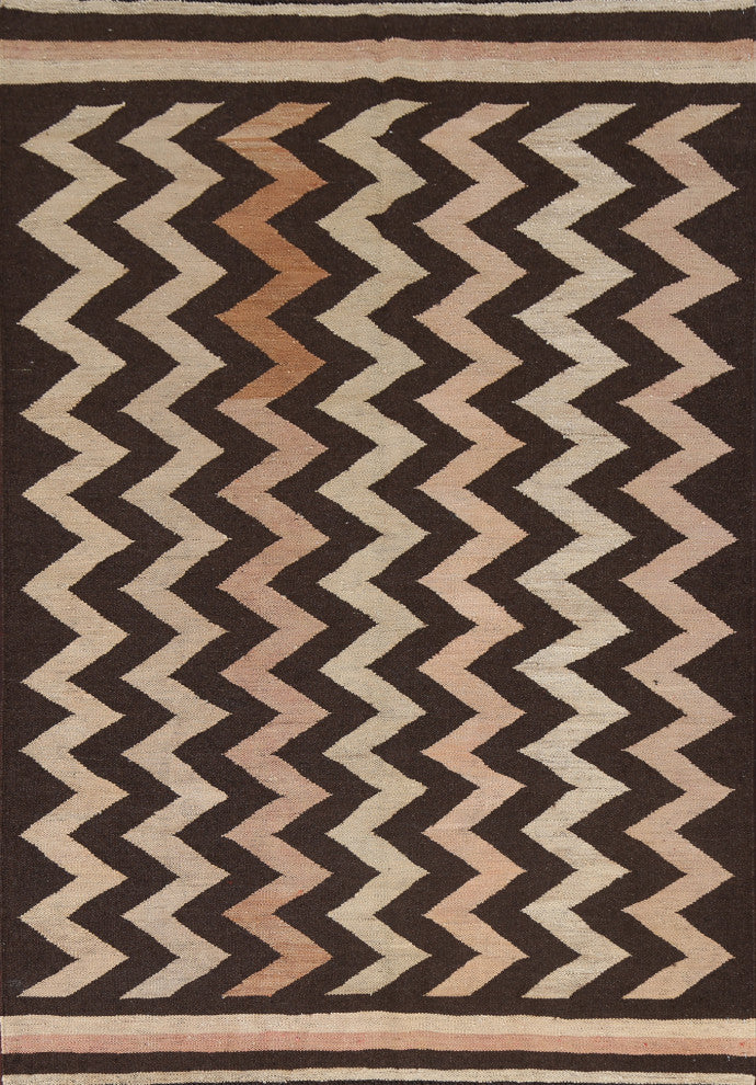 Chevron Style Kilim Natural Dye Oriental Wool Area Rug Flat-weave 5x7