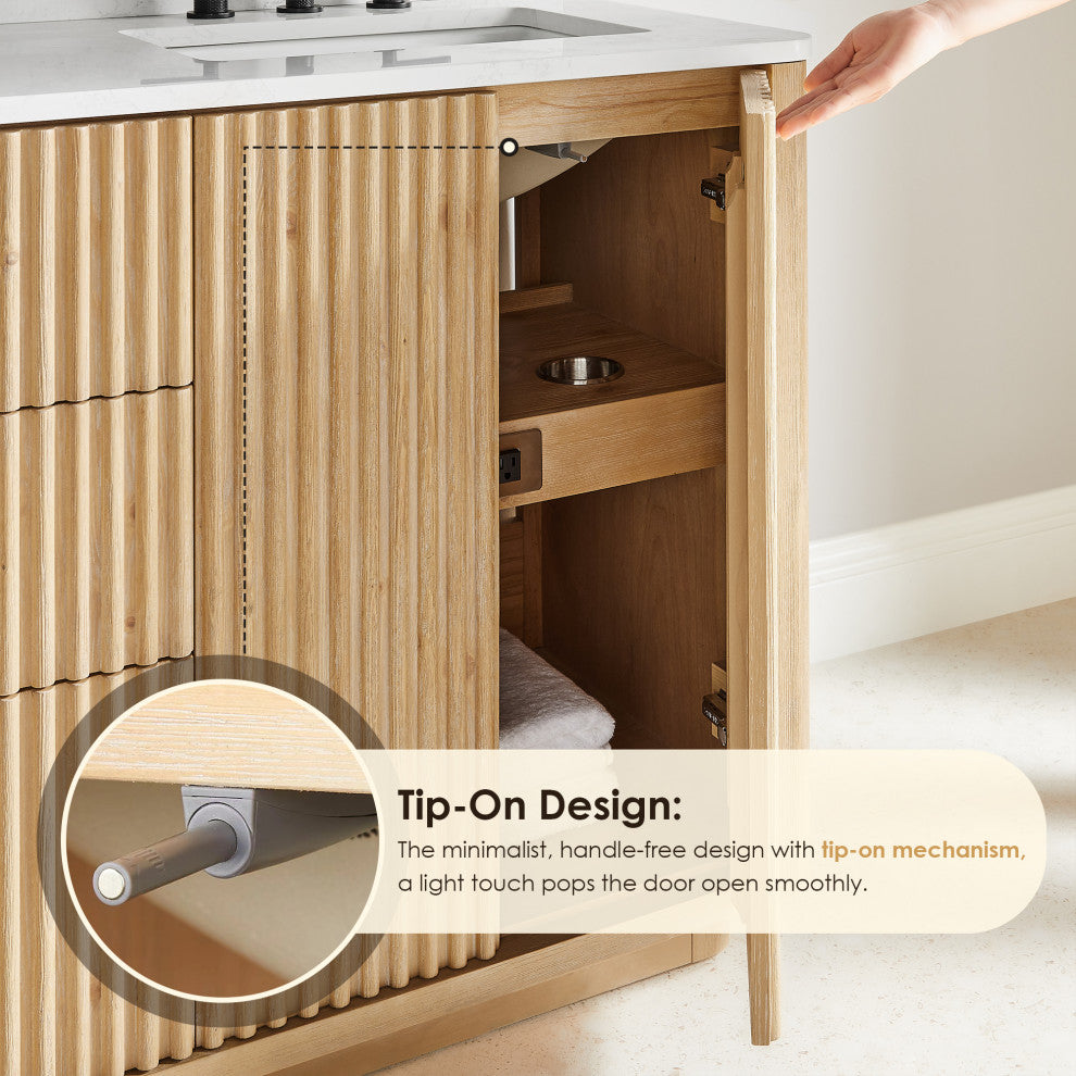 Clayton Bathroom Vanity, Washed Light Brown, 60", No Mirror