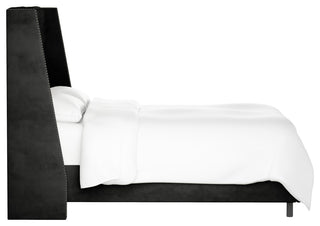 Williams Twin Nail Button Wingback Bed, Velvet Black