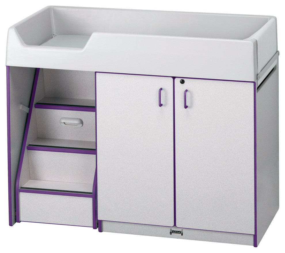 Rainbow Accents Diaper Changer with Stairs - Left - Purple