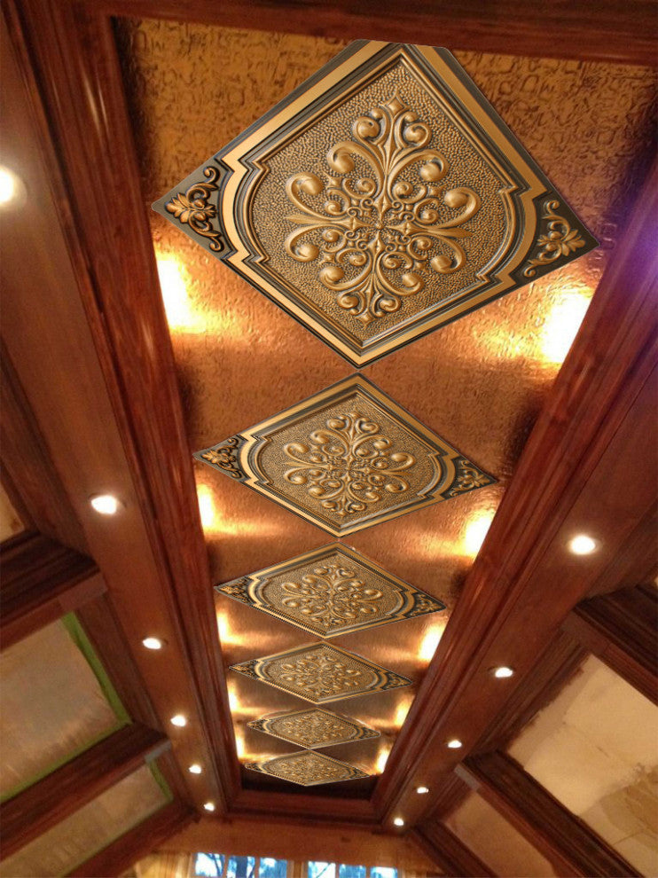 Antique Gold 3D Ceiling Panels, 2'x2', 40 Sq Ft, Pack of 10