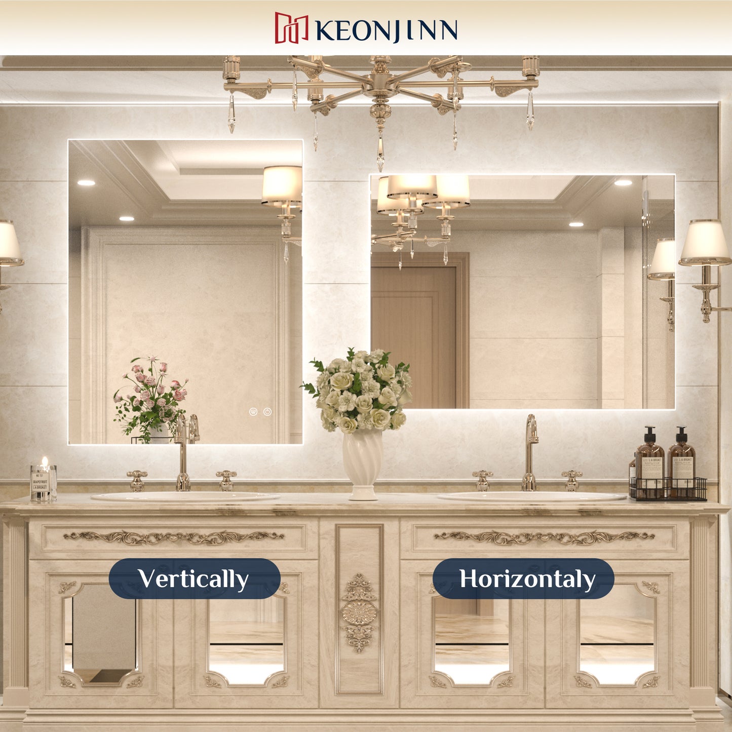 Backlit LED Mirror for Bathroom, Anti-Fog Dimmable, Silver, 72x36