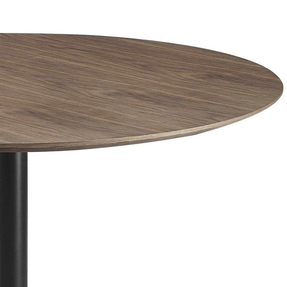 Benzara BM233395 30" Round Wooden Top Modern Dining Table, Black and Brown