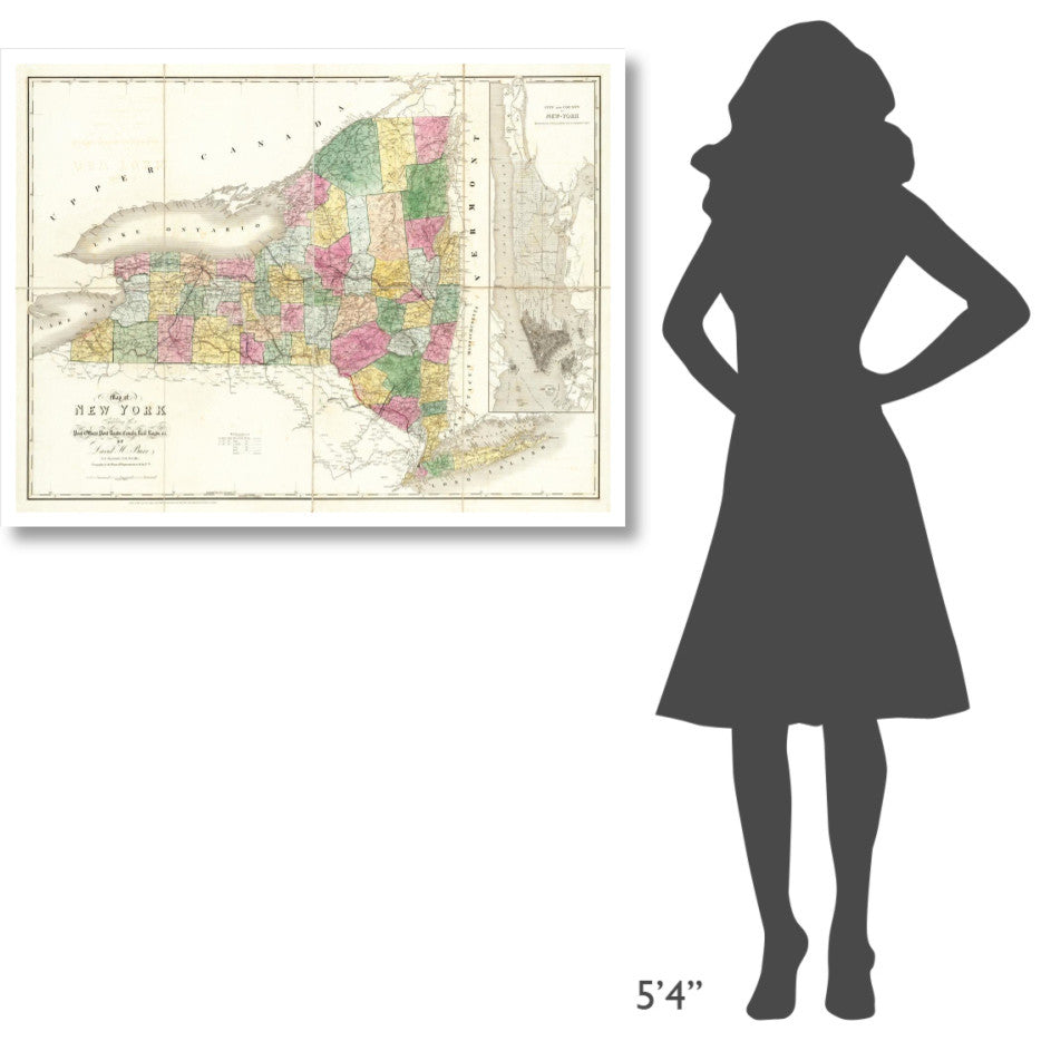 "Map of New York, 1839" Digital Paper Print by David H. Burr, 42"x32"