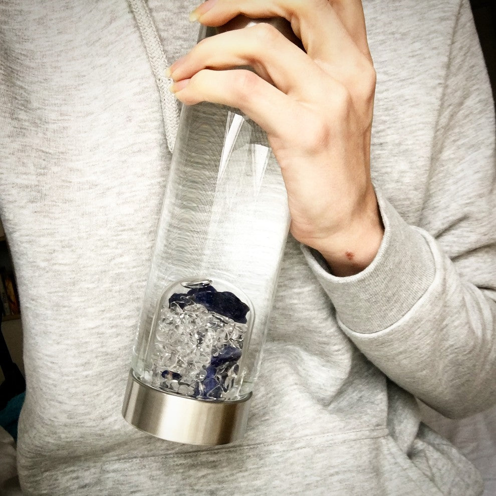 Water Bottle, VitaJuwel ViA Gemwater Bottle, Black Loop Caps, Allure