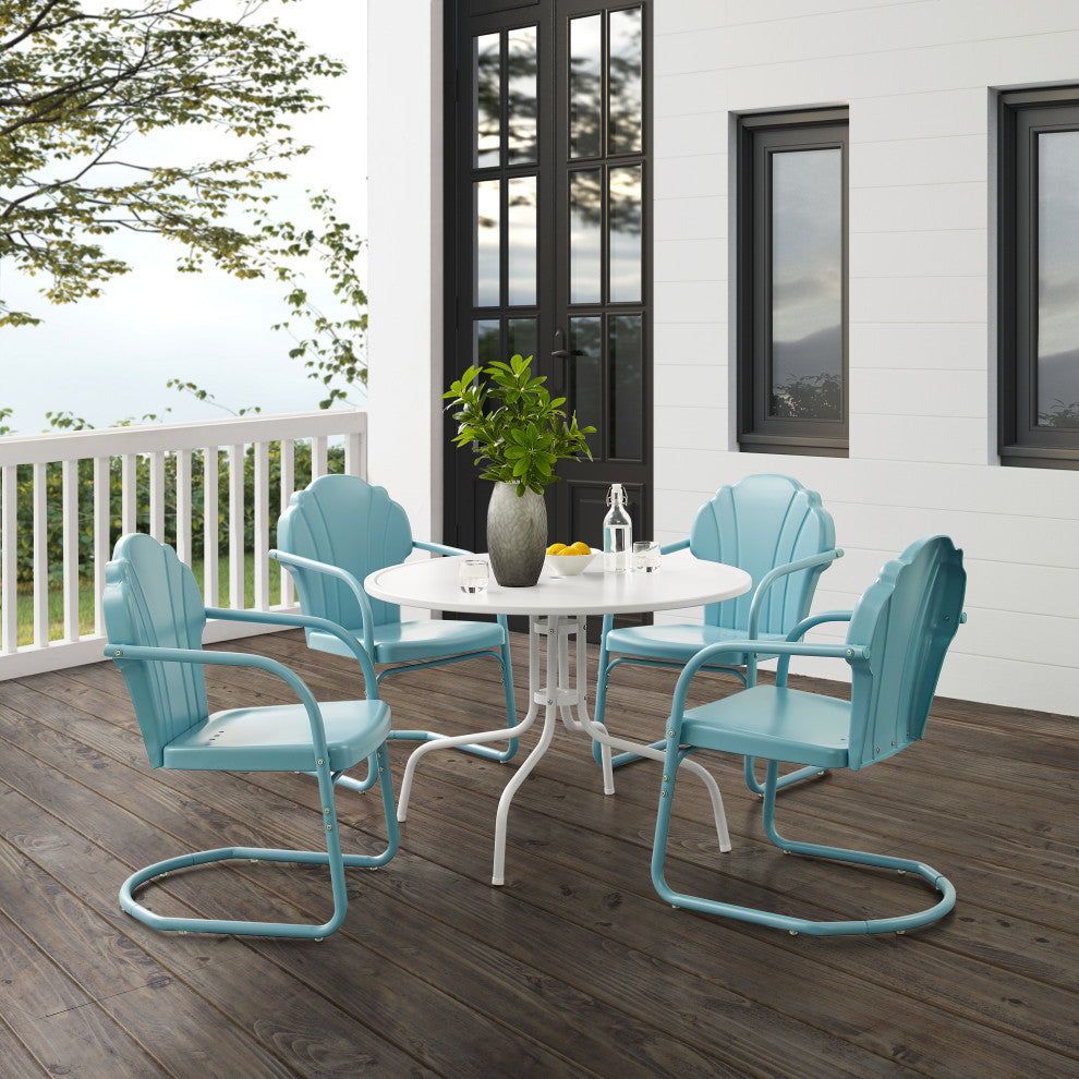 Tulip 5-Piece Outdoor Dining Set, Pastel Blue Satin