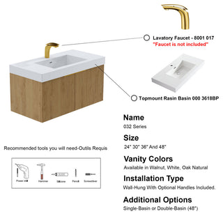 Pershing 36" Single Vanity Set, Oak Natural, Resin Basin
